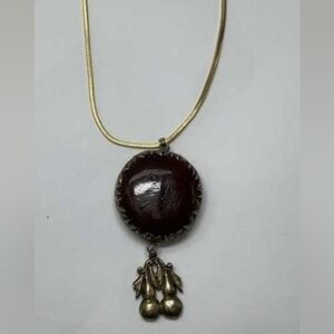 ANTIQUE Victorian Era Etched Carnelian Pendant Necklace